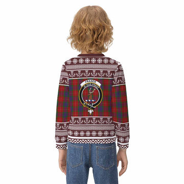Fraser Clan Tartan Christmas Kid Ugly Sweatshirt with Family Crest