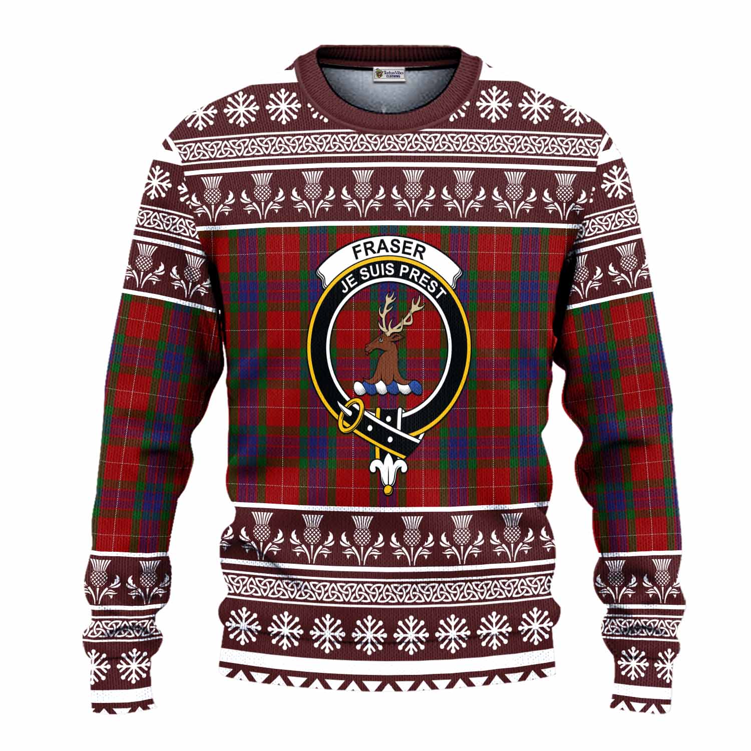 Fraser Clan Tartan Christmas Ugly Sweater with Family Crest - Tartan Vibes Clothing