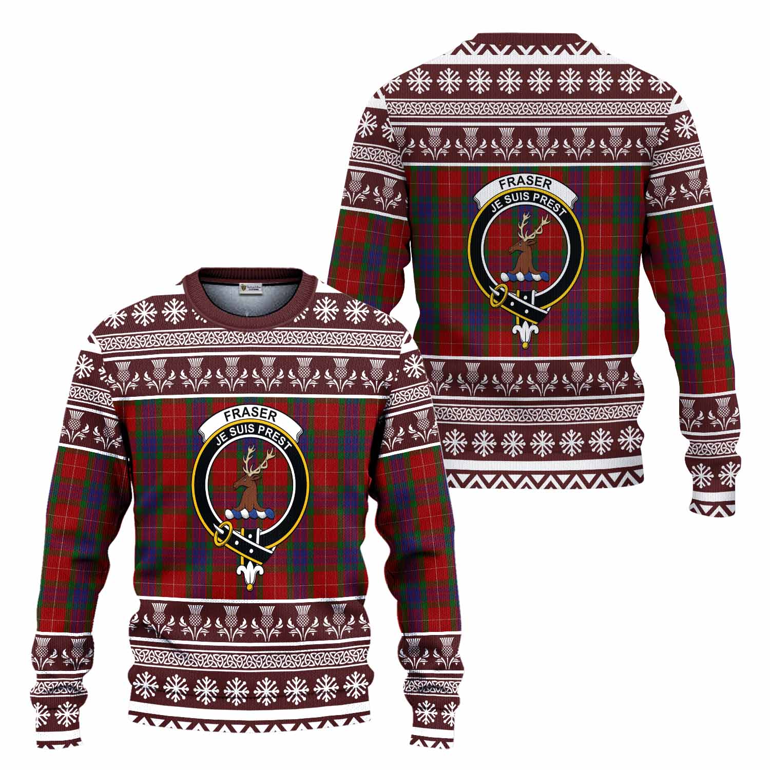 Fraser Clan Tartan Christmas Ugly Sweater with Family Crest - Tartan Vibes Clothing