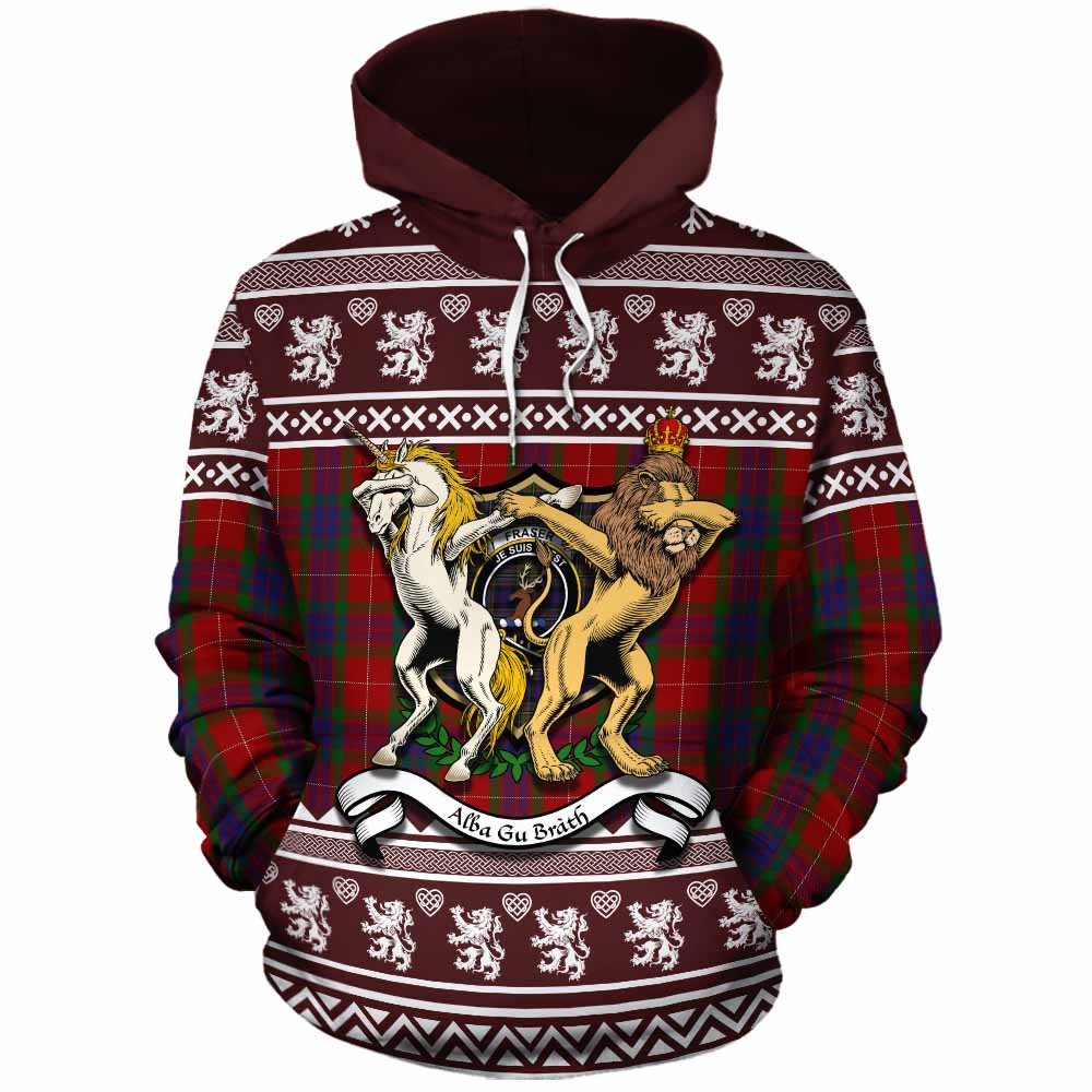 Fraser Clan Tartan Crest Christmas Cotton Hoodie Coat of Arms Funny Style - Tartan Vibes Clothing