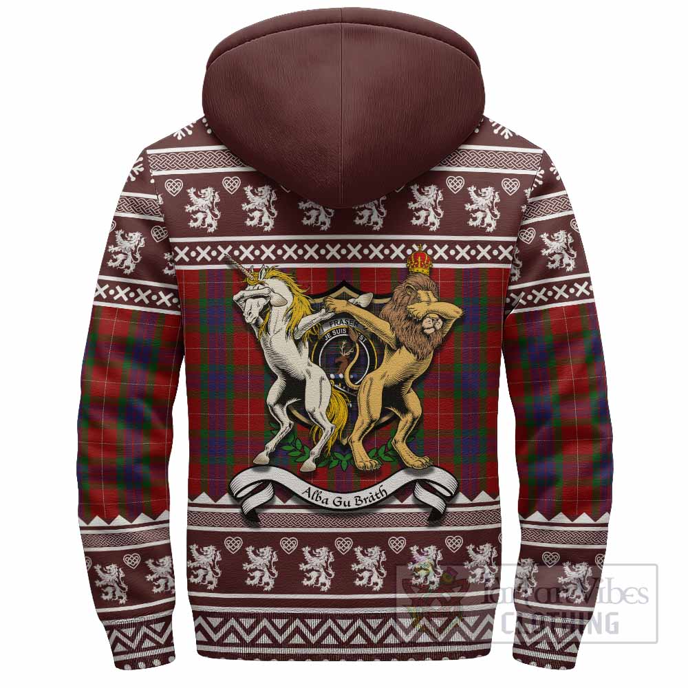 Fraser Clan Tartan Crest Christmas Fleece Hoodie Coat of Arms Funny Style - Tartan Vibes Clothing
