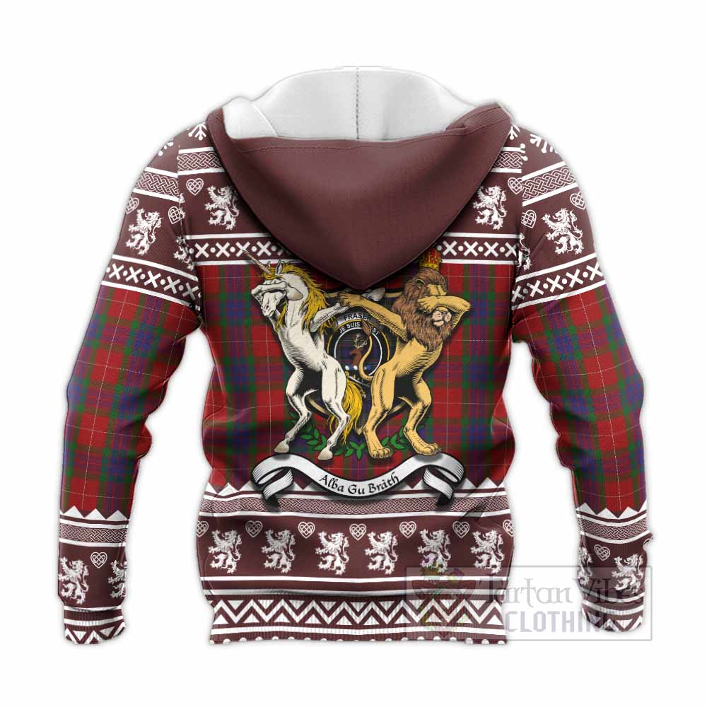 Fraser Clan Tartan Crest Christmas Knitted Hoodie Coat of Arms Funny Style - Tartan Vibes Clothing