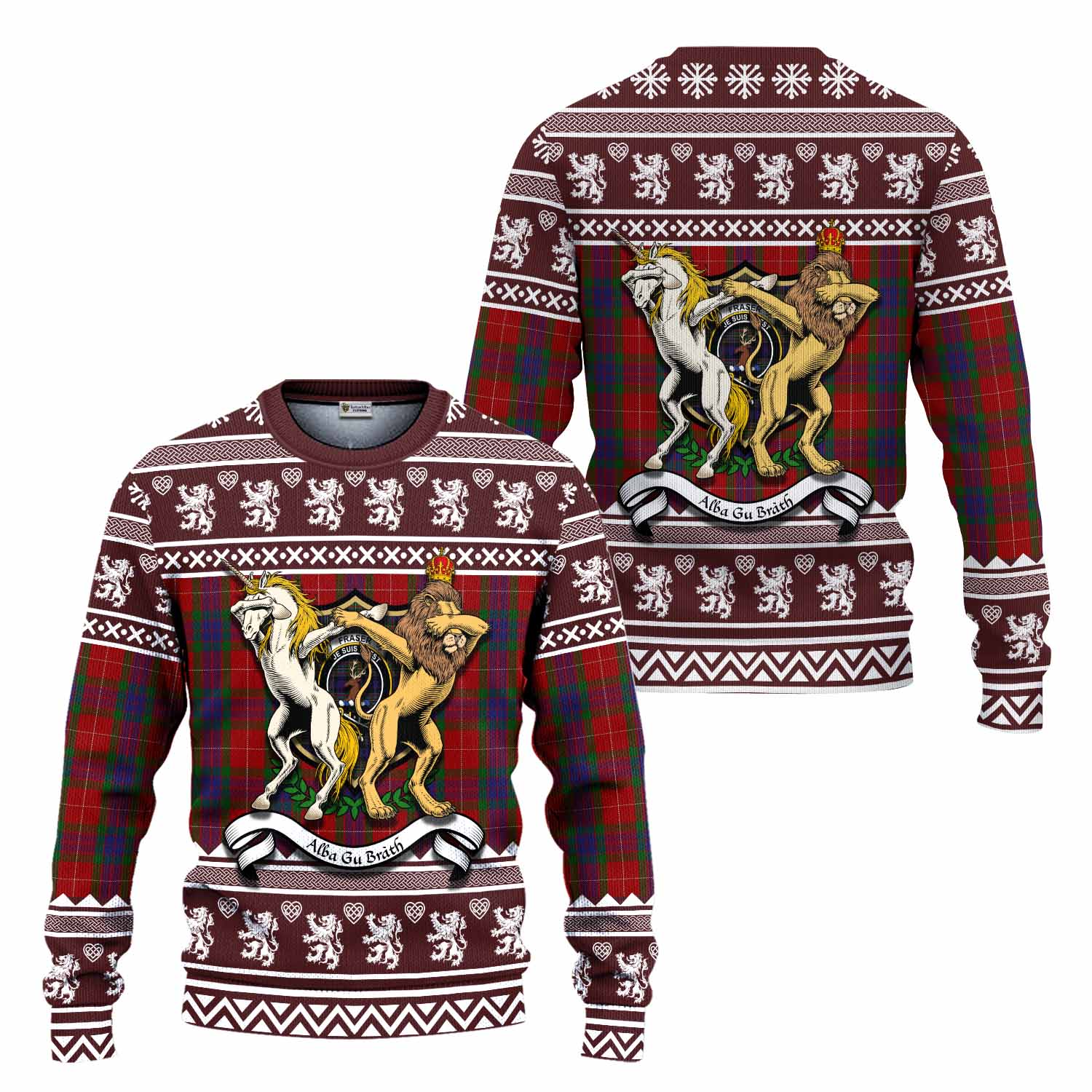 Fraser Clan Tartan Crest Christmas Ugly Sweater Coat of Arms Funny Style - Tartan Vibes Clothing
