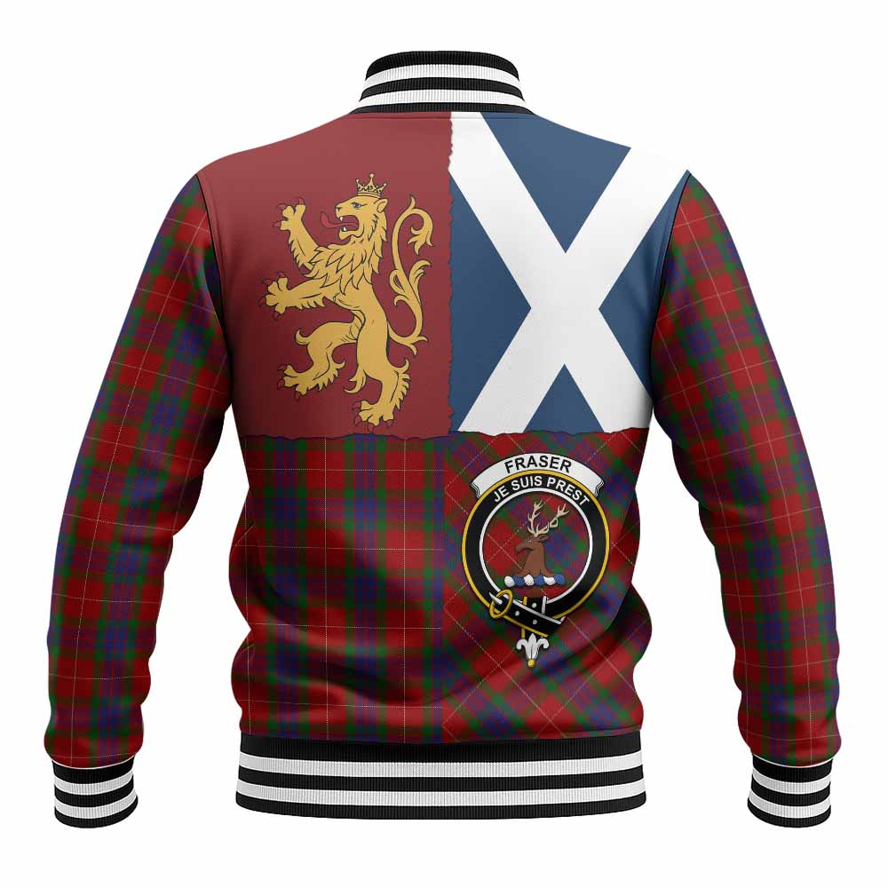 Fraser Crest Tartan Baseball Jacket with Lion Rampant Saltire Style