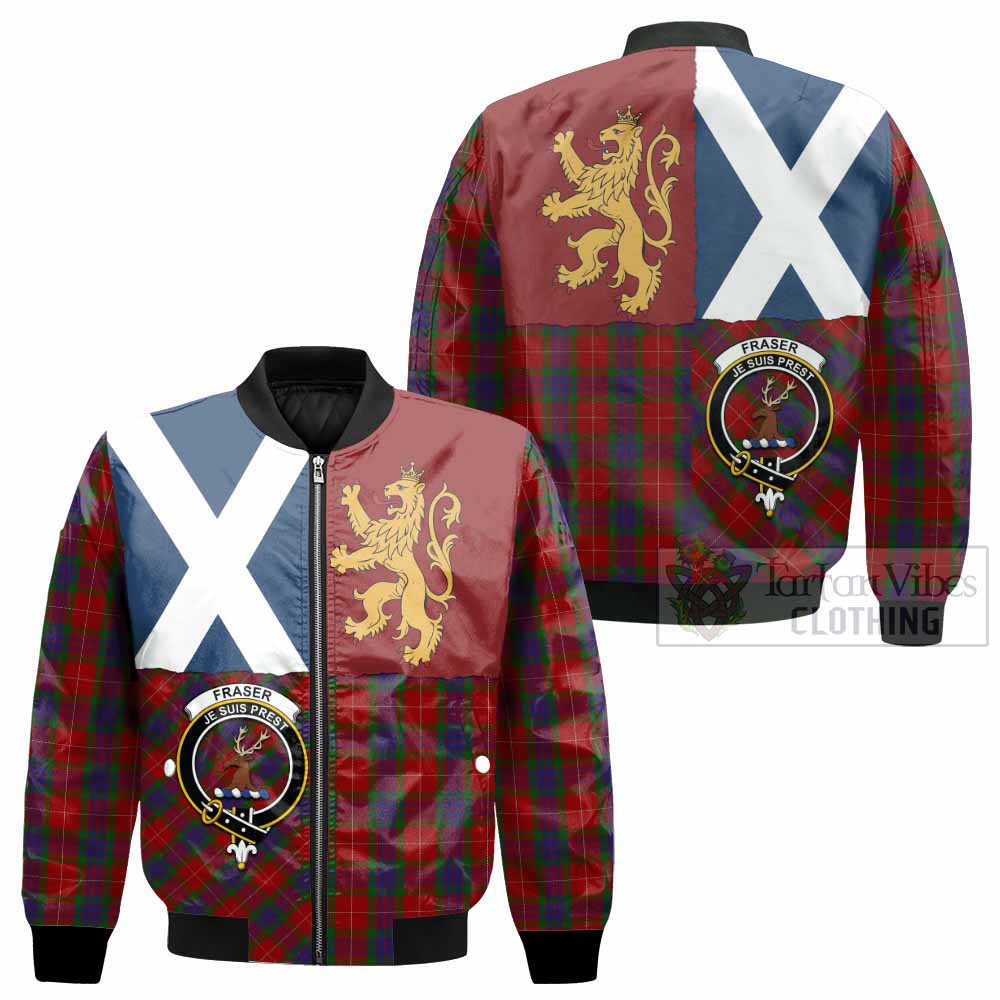 Fraser Crest Tartan Bomber Jacket with Lion Rampant Saltire Style