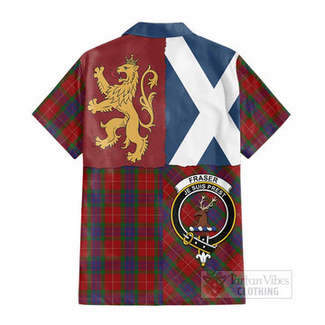 Fraser Crest Tartan Cotton Hawaiian Shirt with Lion Rampant Saltire Style - Tartan Vibes Clothing