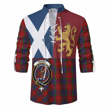Fraser Crest Tartan Ghillie Shirt with Lion Rampant Saltire Style