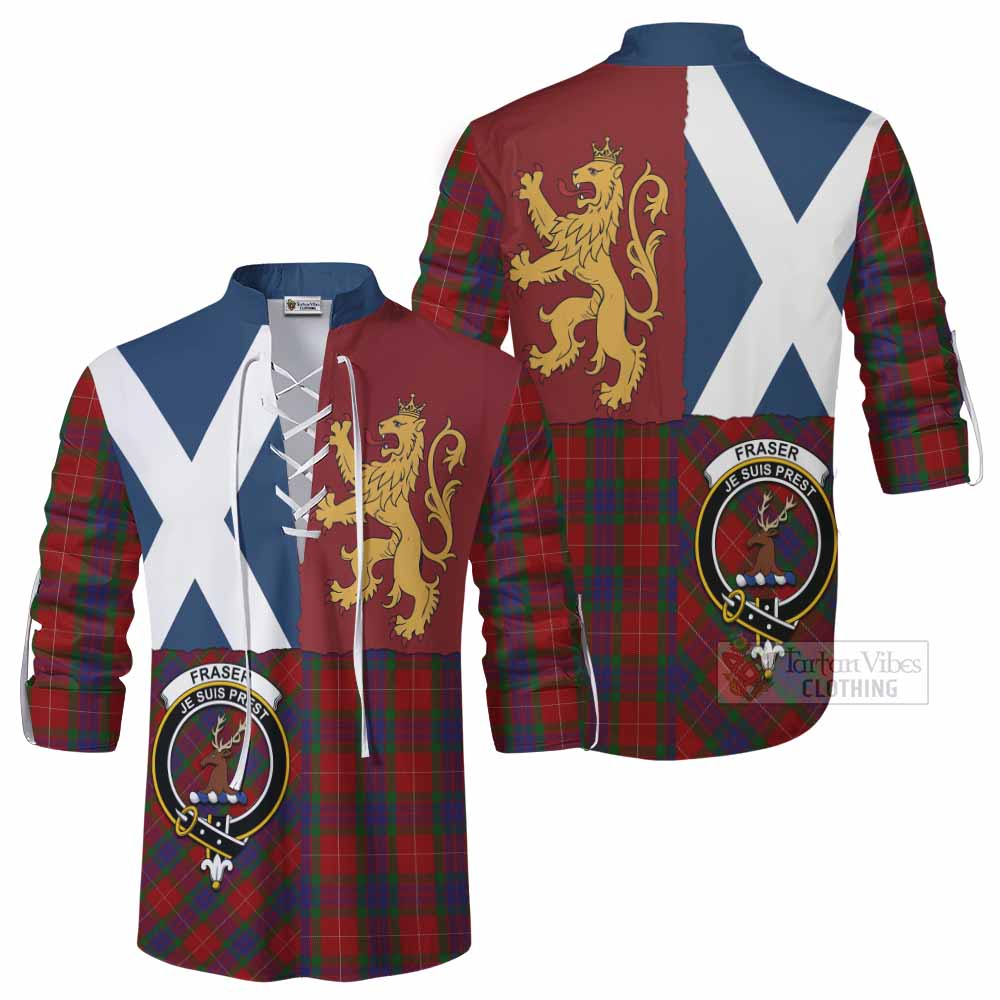 Fraser Crest Tartan Ghillie Shirt with Lion Rampant Saltire Style - Tartan Vibes Clothing