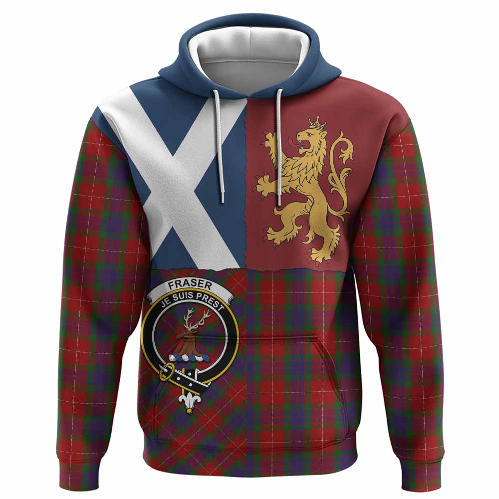 Fraser Crest Tartan Hoodie with Lion Rampant Saltire Style