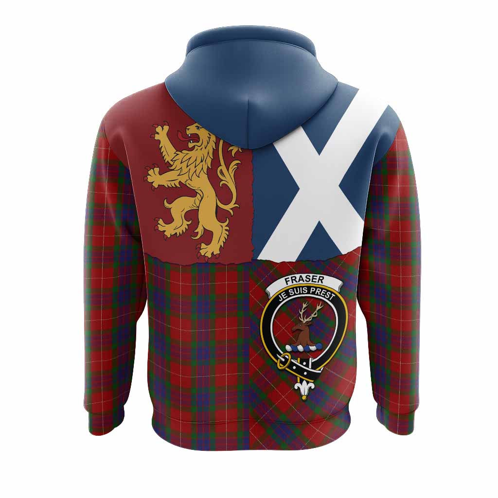 Fraser Crest Tartan Hoodie with Lion Rampant Saltire Style