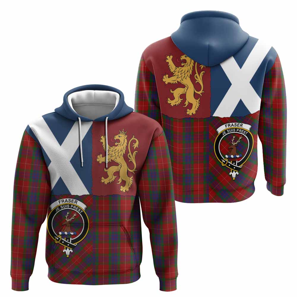 Fraser Crest Tartan Hoodie with Lion Rampant Saltire Style