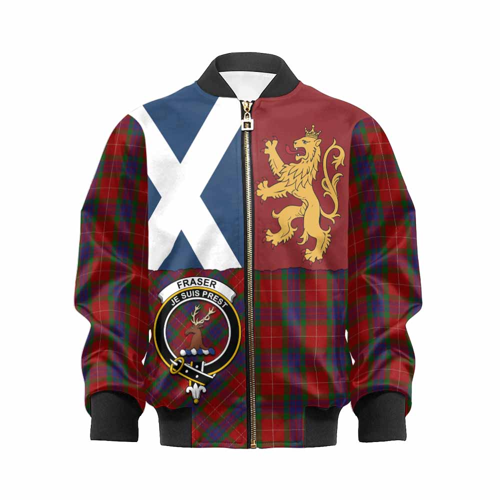 Fraser Crest Tartan Kid Bomber Jacket with Lion Rampant Saltire Style - Tartan Vibes Clothing