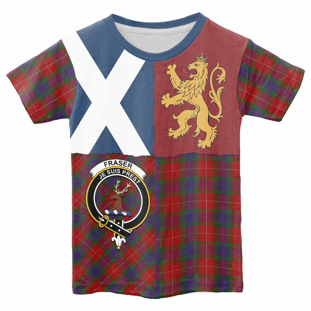 Fraser Crest Tartan Kid T-shirt with Lion Rampant Saltire Style - Tartan Vibes Clothing