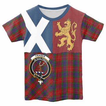 Fraser Crest Tartan Kid T-shirt with Lion Rampant Saltire Style - Tartan Vibes Clothing