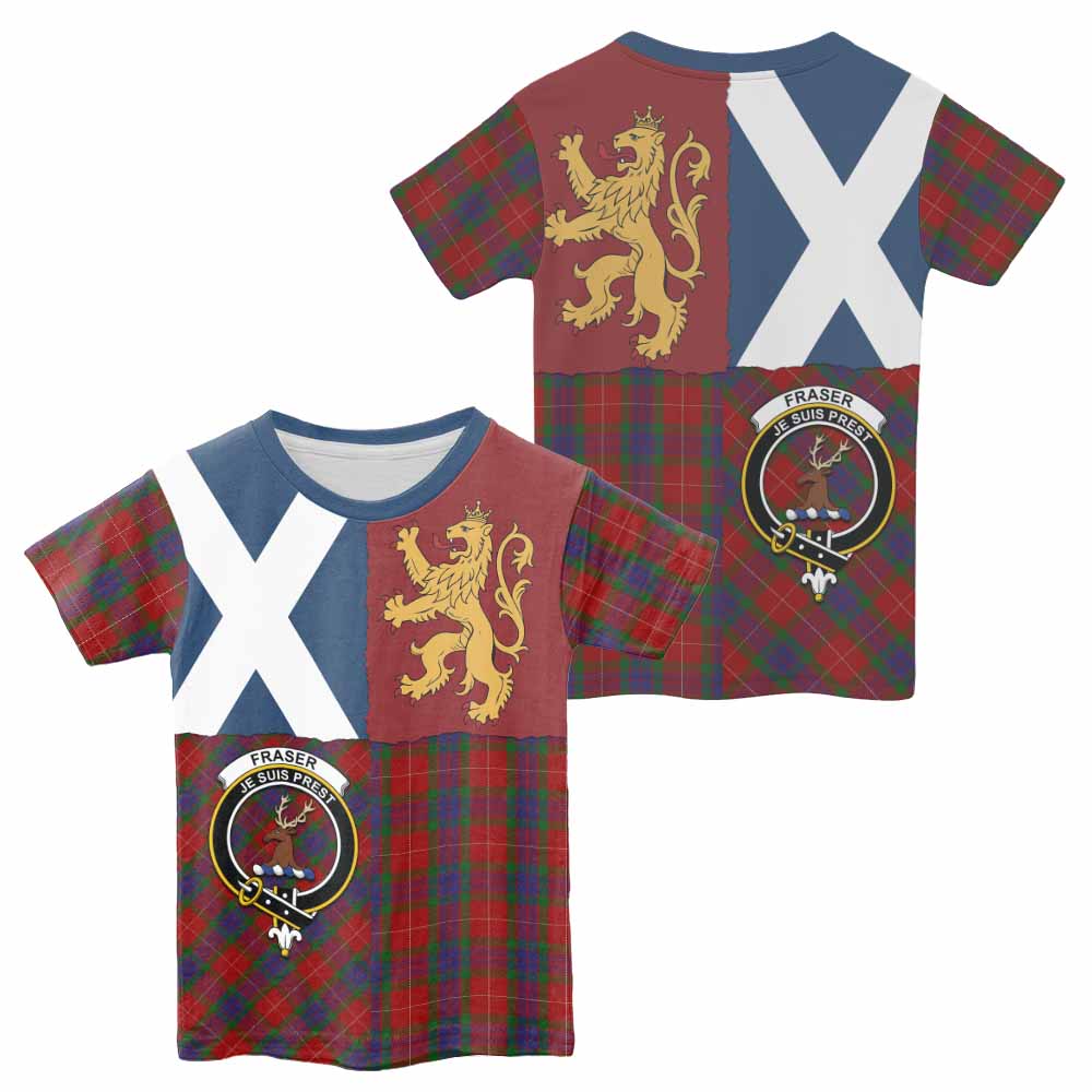 Fraser Crest Tartan Kid T-shirt with Lion Rampant Saltire Style - Tartan Vibes Clothing
