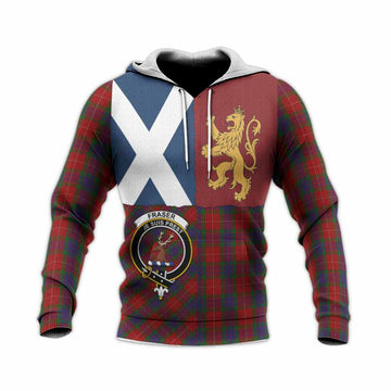 Fraser Crest Tartan Knitted Hoodie with Lion Rampant Saltire Style