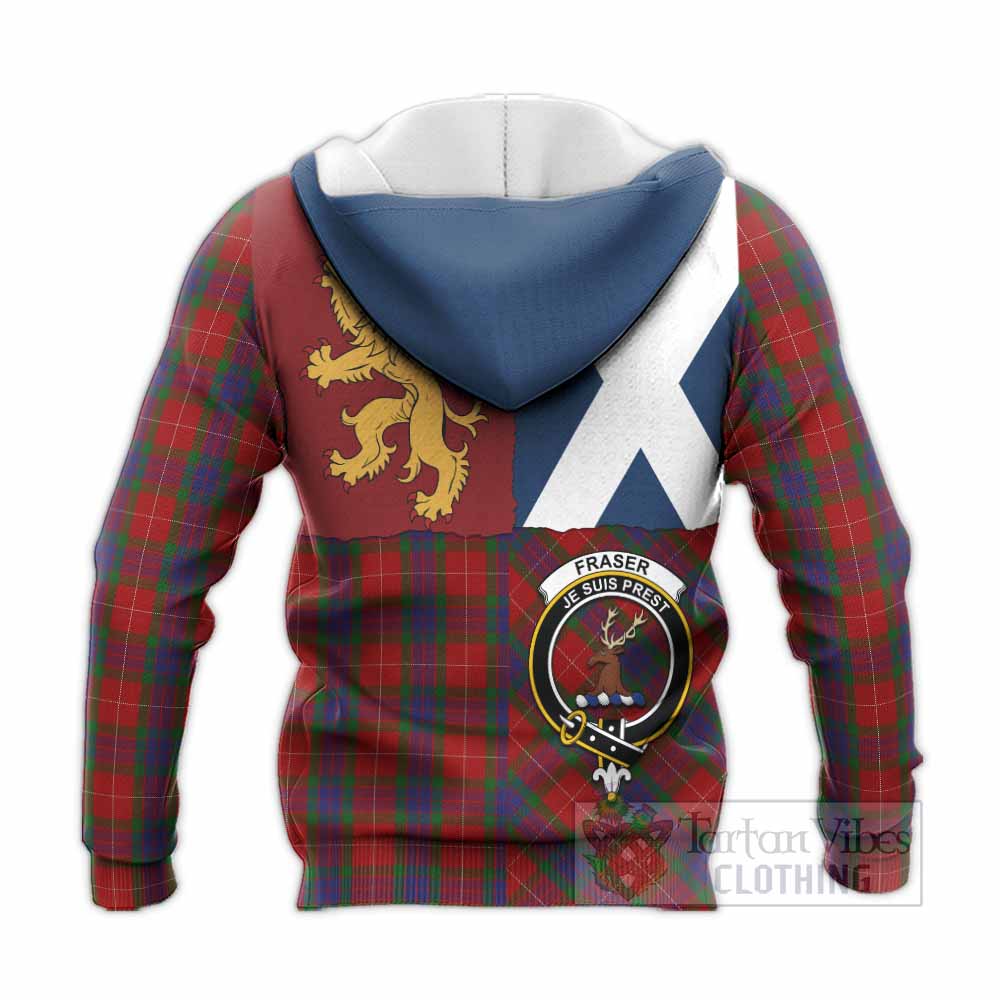 Fraser Crest Tartan Knitted Hoodie with Lion Rampant Saltire Style