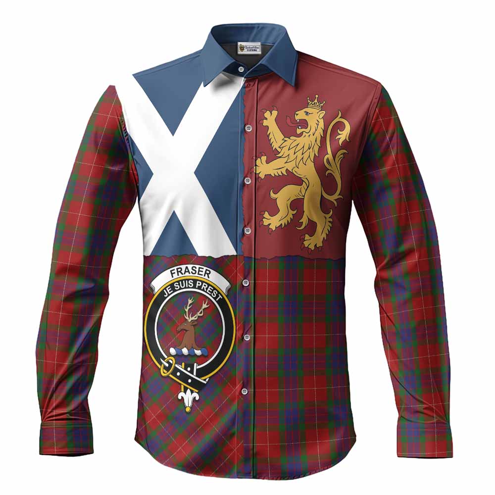 Fraser Crest Tartan Long Sleeve Button Shirts with Lion Rampant Saltire Style