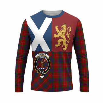 Fraser Crest Tartan Long Sleeve T-Shirt with Lion Rampant Saltire Style
