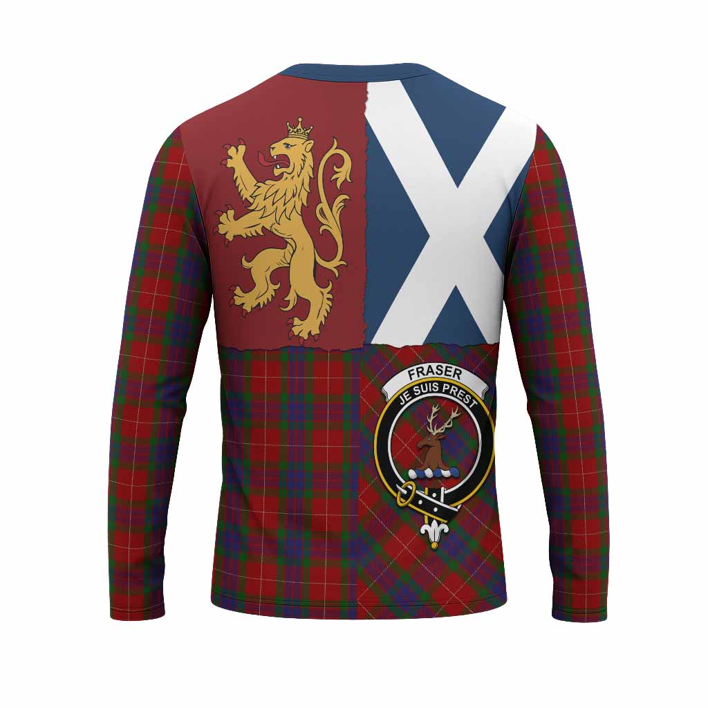 Fraser Crest Tartan Long Sleeve T-Shirt with Lion Rampant Saltire Style