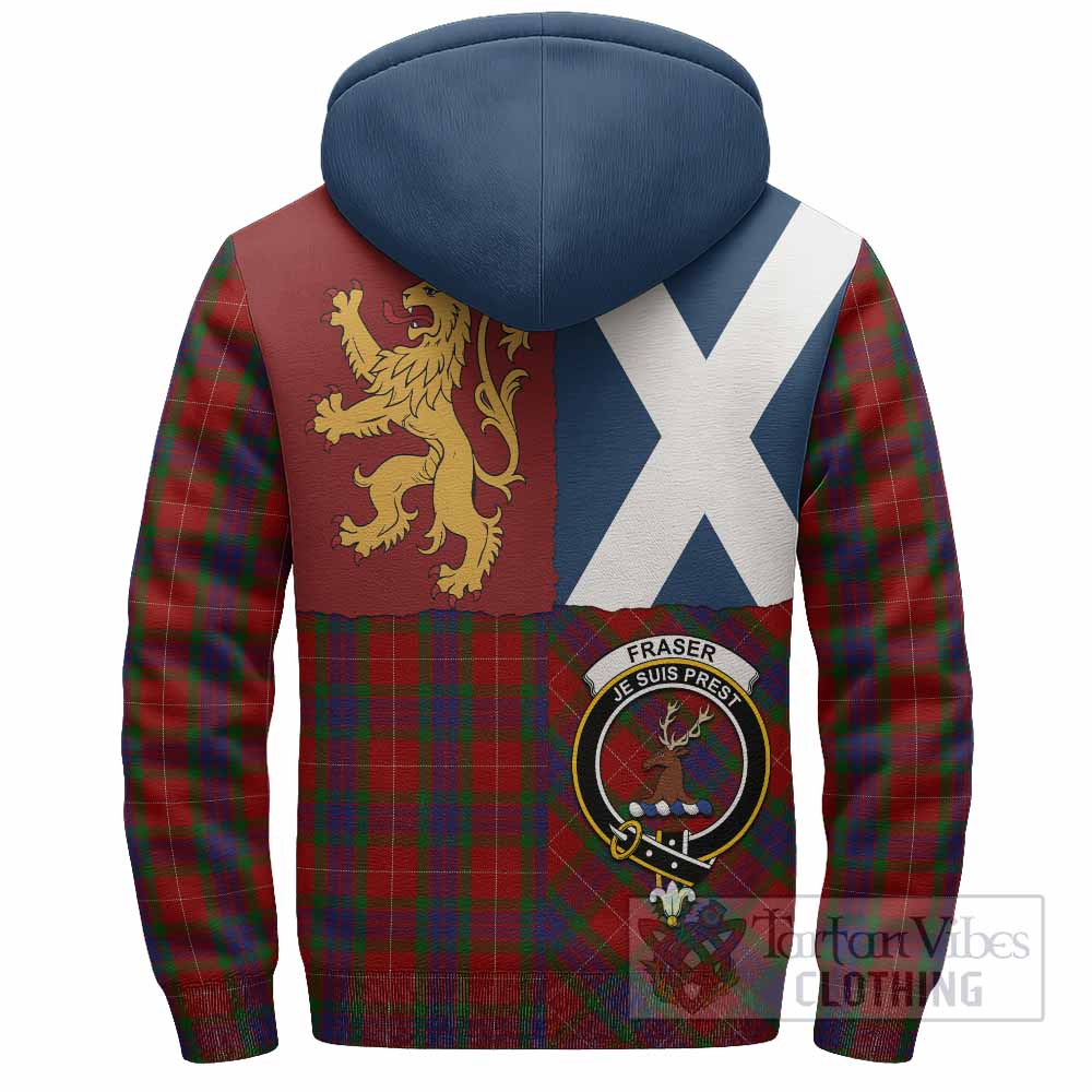 Fraser Crest Tartan Sherpa Hoodie with Lion Rampant Saltire Style