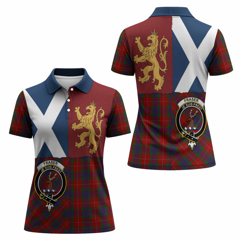 Fraser Crest Tartan Women Polo Shirt with Lion Rampant Saltire Style
