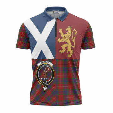 Fraser Crest Tartan Zipper Polo Shirt with Lion Rampant Saltire Style