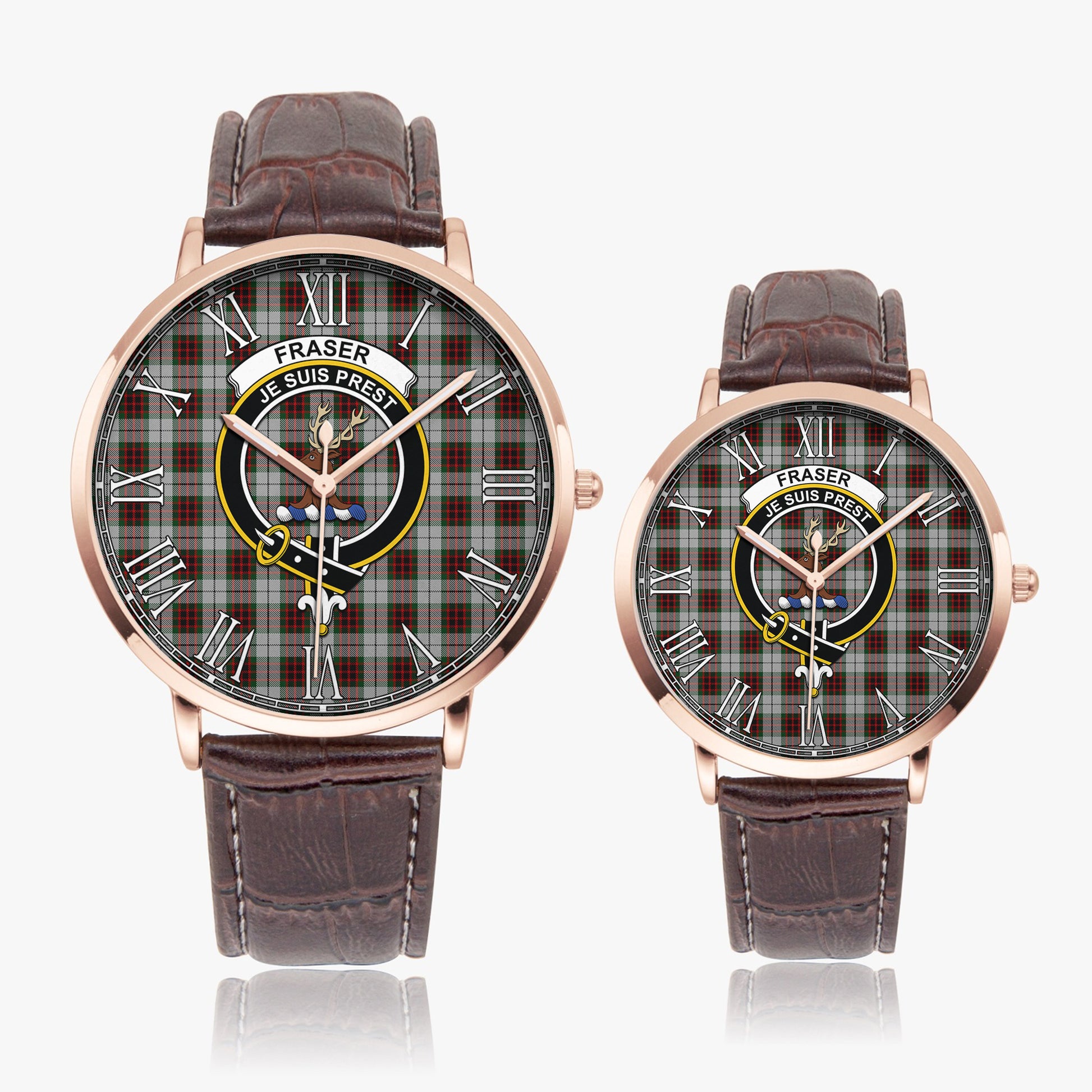 Fraser Dress Tartan Family Crest Leather Strap Quartz Watch - Tartanvibesclothing