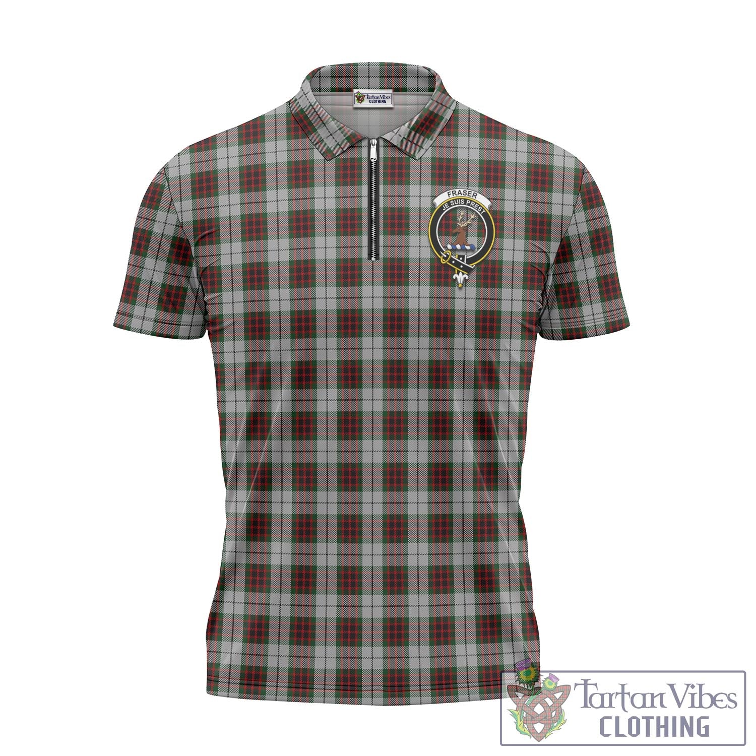 Tartan Vibes Clothing Fraser Dress Tartan Zipper Polo Shirt with Family Crest