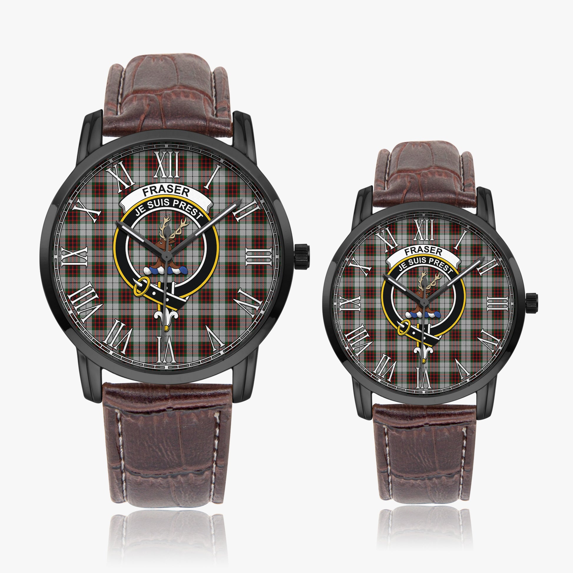 Fraser Dress Tartan Family Crest Leather Strap Quartz Watch - Tartanvibesclothing