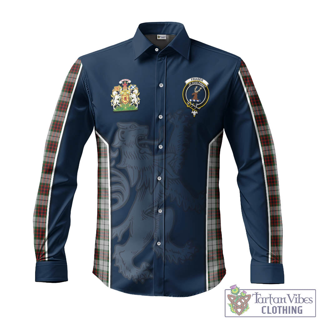 Tartan Vibes Clothing Fraser Dress Tartan Long Sleeve Button Up Shirt with Family Crest and Lion Rampant Vibes Sport Style