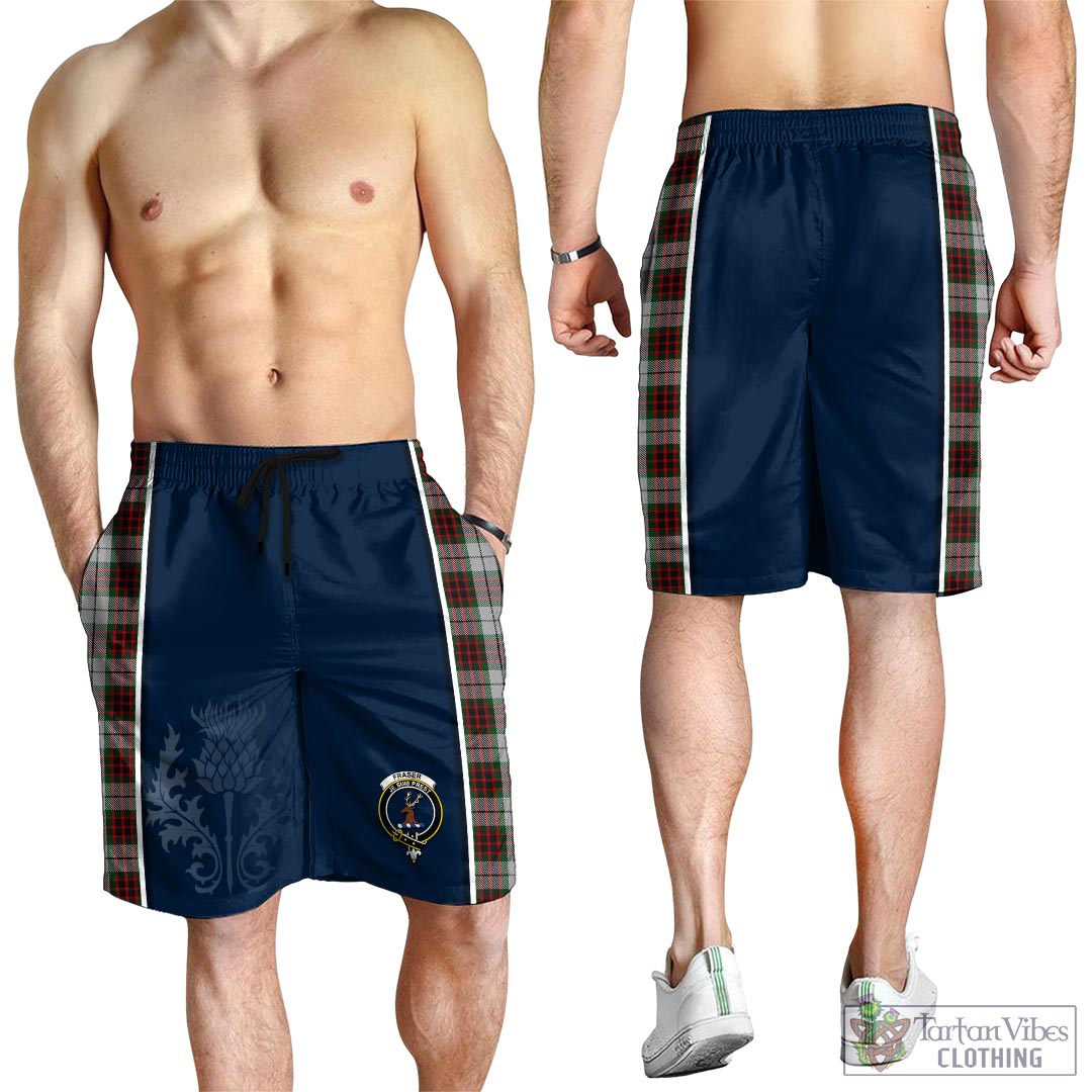 Tartan Vibes Clothing Fraser Dress Tartan Men's Shorts with Family Crest and Scottish Thistle Vibes Sport Style