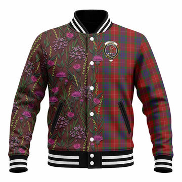 Fraser Family Crest Tartan Baseball Jacket Scottish Thistle Flower Pattern Half Style