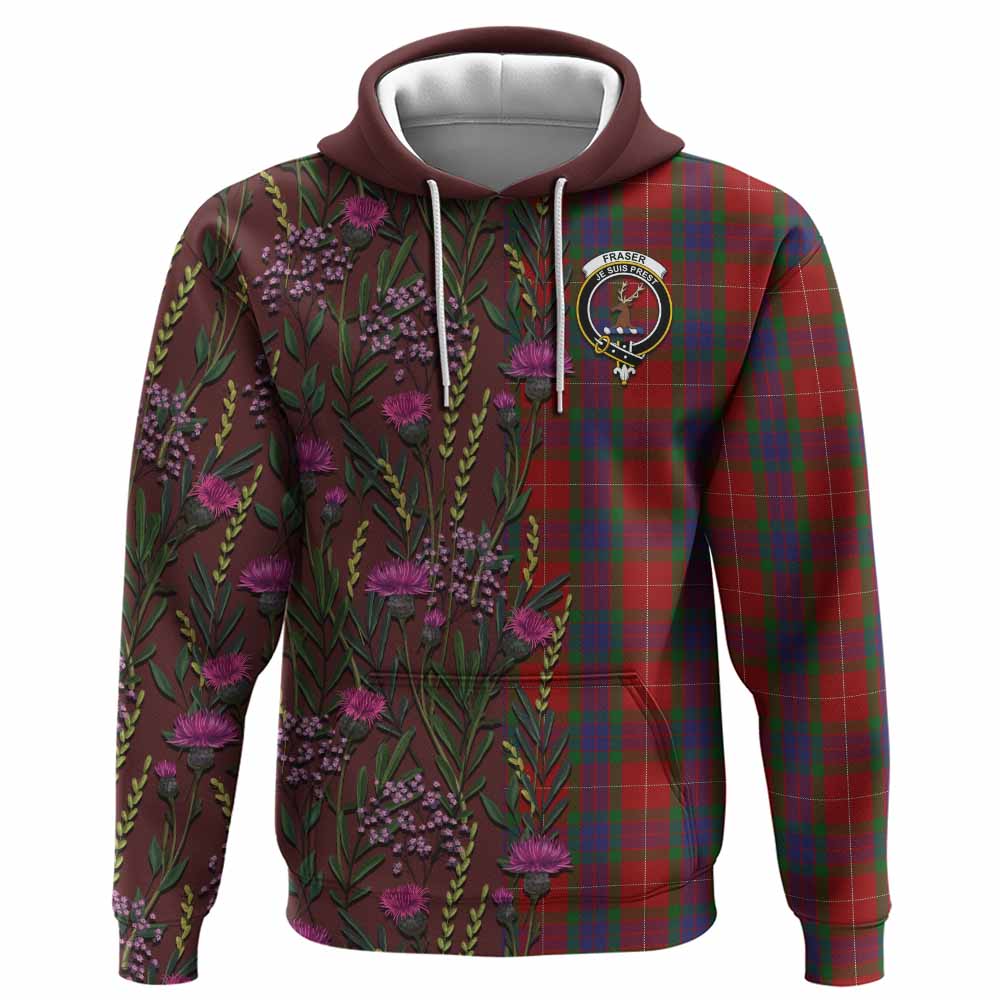 Fraser Family Crest Tartan Hoodie Scottish Thistle Flower Pattern Half Style - Tartan Vibes Clothing