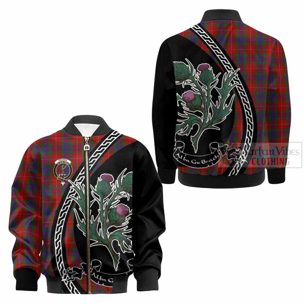 Fraser Family Crest Tartan Kid Bomber Jacket Alba Thistle Inspired - Tartan Vibes Clothing