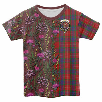 Fraser Family Crest Tartan Kid T-shirt Scottish Thistle Flower Pattern Half Style - Tartan Vibes Clothing