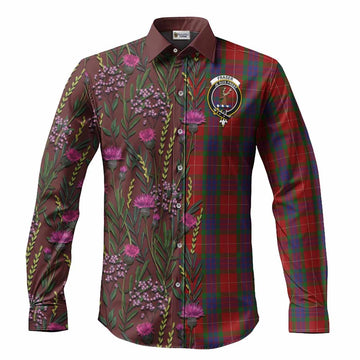 Fraser Family Crest Tartan Long Sleeve Button Shirts Scottish Thistle Flower Pattern Half Style
