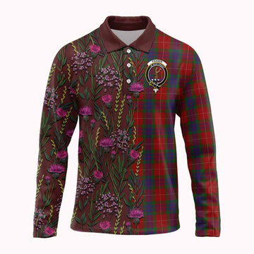 Fraser Family Crest Tartan Long Sleeve Polo Shirt Scottish Thistle Flower Pattern Half Style