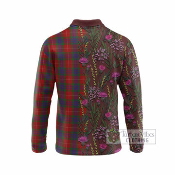 Fraser Family Crest Tartan Long Sleeve Polo Shirt Scottish Thistle Flower Pattern Half Style