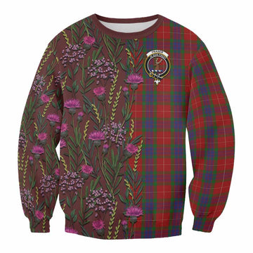 Fraser Family Crest Tartan Sweatshirt Scottish Thistle Flower Pattern Half Style