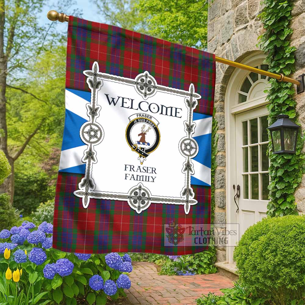 Fraser Family Crest Tartan Welcome Garden Flag Saltire Harmony Style - Tartan Vibes Clothing
