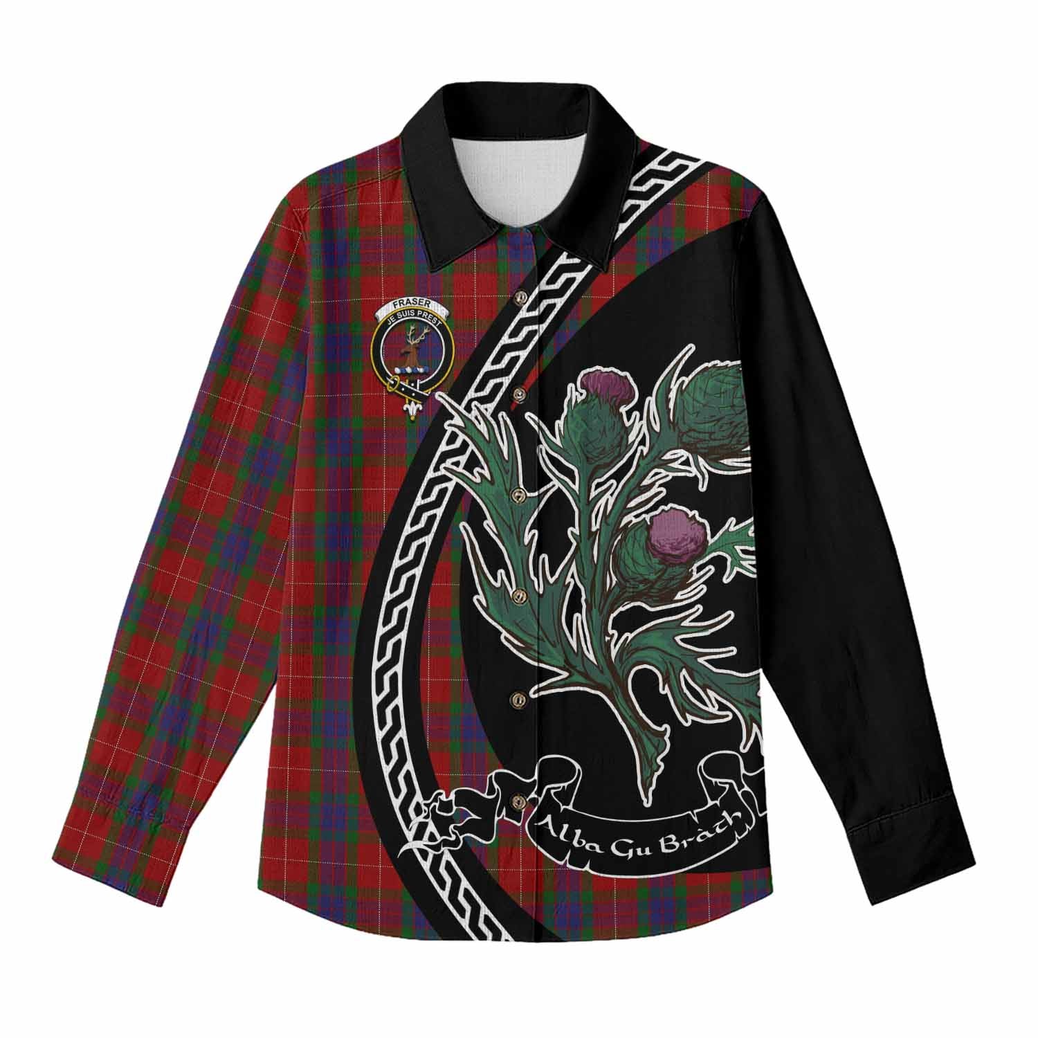 Fraser Family Crest Tartan Women Casual Shirt Alba Thistle Inspired - Tartan Vibes Clothing