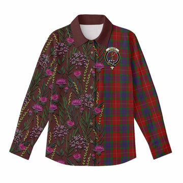 Fraser Family Crest Tartan Women Casual Shirt Scottish Thistle Flower Pattern Half Style
