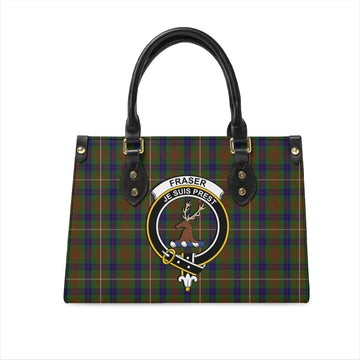 Fraser Hunting Tartan Leather Bag with Family Crest