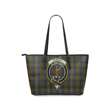 Fraser Hunting Tartan Leather Tote Bag with Family Crest