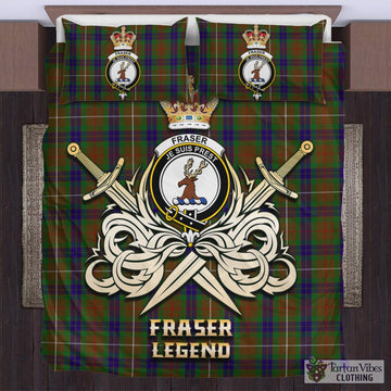 Fraser Hunting Tartan Bedding Set with Clan Crest and the Golden Sword of Courageous Legacy