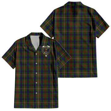 Fraser Hunting Tartan Short Sleeve Button Down Shirt with Family Crest