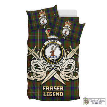 Fraser Hunting Tartan Bedding Set with Clan Crest and the Golden Sword of Courageous Legacy