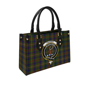 Fraser Hunting Tartan Leather Bag with Family Crest
