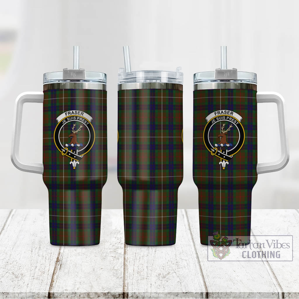Tartan Vibes Clothing Fraser Hunting Tartan and Family Crest Tumbler with Handle